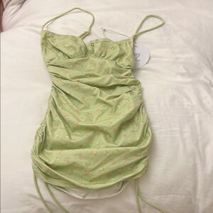 Green Floral Ruched Dress